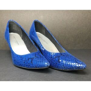 Christian Siriano Heels Womens 8.5 Blue Faux Snakeskin Pumps Pointed Toe Pumps